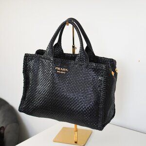 PRADA WOVEN MADRAS BAG IN BLACK COLOR